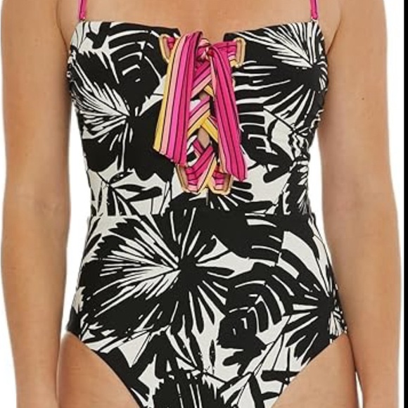 Trina Turk Lennox Bandeau Lace Up One Piece Swimsuit Size 10 Retail $172.00 NEW - Picture 2 of 9